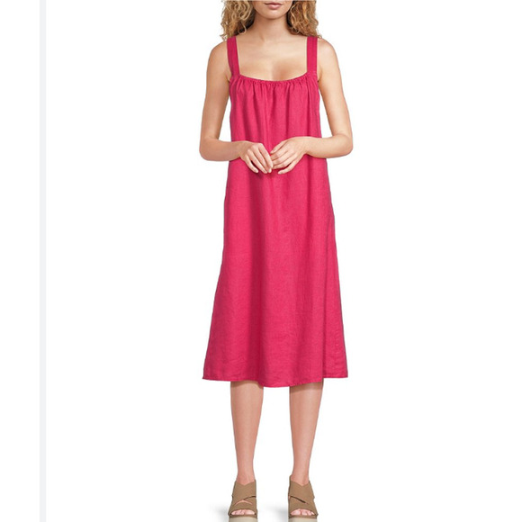 $238 EILEEN FISHER Organic Linen Midi Cami Dress Sundress | Sz XL, Geranium Pink - Picture 7 of 16